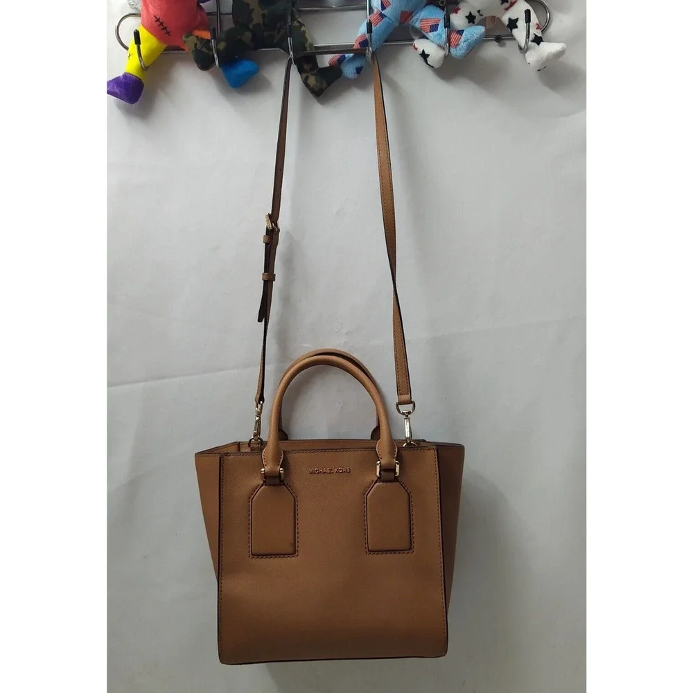 Michael Kors Brown Leather Double Handle Zipper Closure Satchel Bag